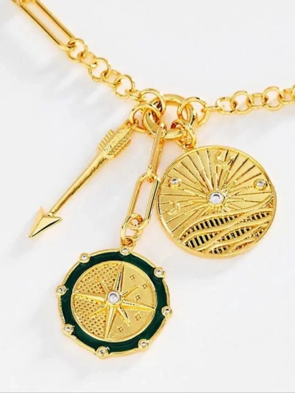 Anthropologie Celestial Pendant Necklace- Gold/Olive Tones